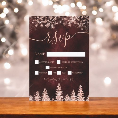 Rose gold snow pine red Christmas winter rsvp