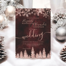 Rose gold snow pine red Christmas winter wedding