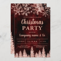 Rose gold snow pine red corporate Christmas Invitation