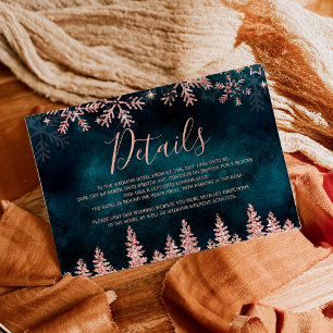 Rose gold snow pine teal Christmas winter details Enclosure Card