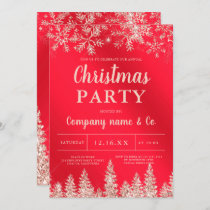 Rose gold snow red metallic corporate Christmas Invitation