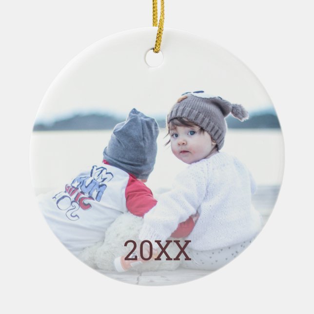 Rose Gold Snowflake 2 Sided Photo Christmas Ceramic Ornament (Front)