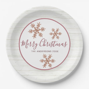 Rose Gold Snowflake Chic Holiday Elegant Party Paper Plates
