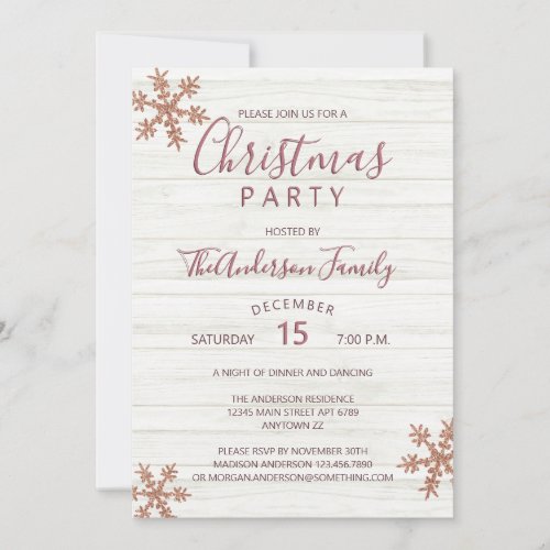 Rose Gold Snowflake Chic Modern Christmas Party