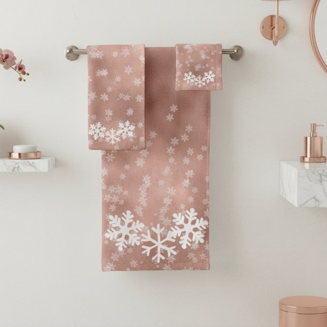 Rose Gold Snowflake Christmas  Bath Towels (Creator Uploaded)