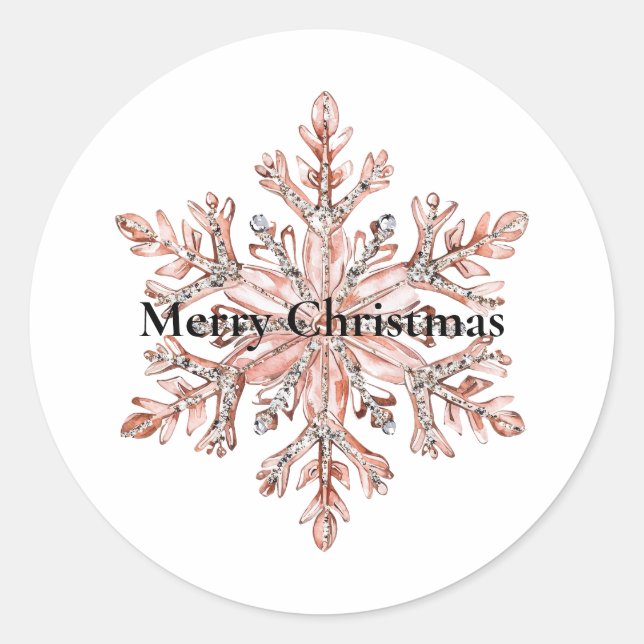 Rose Gold Snowflake Christmas  Classic Round Sticker (Front)