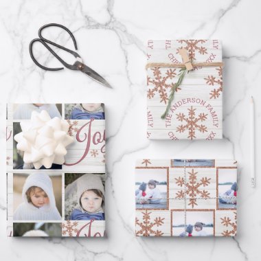 Rose Gold Snowflake Christmas Holiday Your Photos Wrapping Paper Sheets