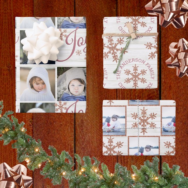 Rose Gold Snowflake Christmas Holiday Your Photos Wrapping Paper Sheets (Creator Uploaded)