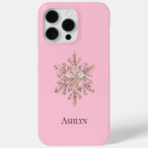 Rose Gold Snowflake Christmas Name iPhone 15 Pro Max Case