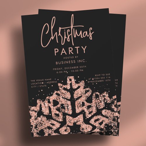 Rose Gold Snowflake Corporate Christmas Black Invitation