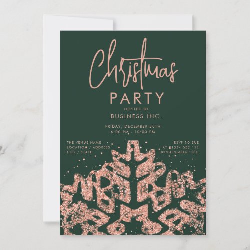 Rose Gold Snowflake Corporate Christmas Green  Invitation