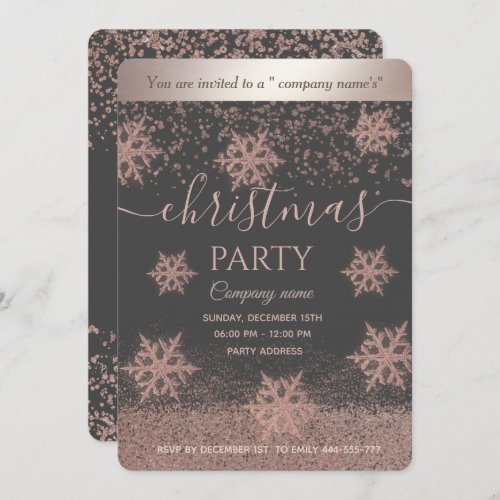 Rose gold snowflake corporate Christmas party  Inv Invitation