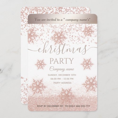 Rose gold snowflake corporate Christmas party  Invitation