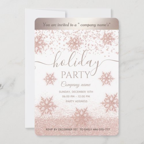 Rose gold snowflake corporate Holiday party  Invitation