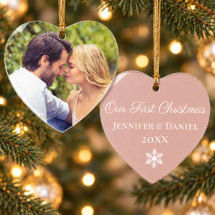 Rose Gold Snowflake Heart Our First Christmas Ornament