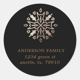 rose gold snowflake holiday round sticker