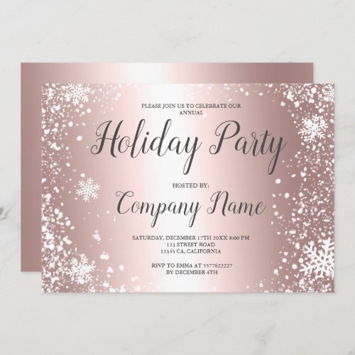 Rose Gold snowflake typography corporate Christmas Invitation