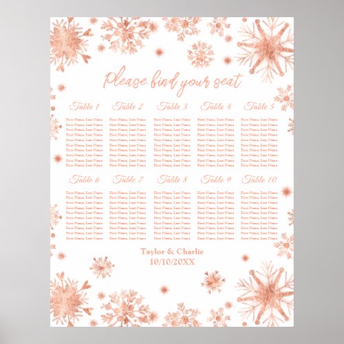 Rose Gold Snowflake Wedding 10 Table Seating Chart