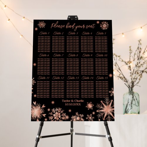 Rose Gold Snowflake Wedding 15 Table Seating Chart Foam Board