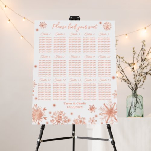 Rose Gold Snowflake Wedding 15 Table Seating Chart Foam Board