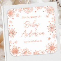 Rose Gold Snowflakes Baby Shower Bookplate