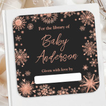 Rose Gold Snowflakes Baby Shower Bookplate