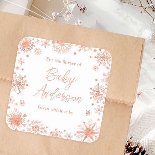 Rose Gold Snowflakes Baby Shower Bookplate