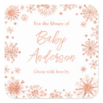 Rose Gold Snowflakes Baby Shower Bookplate
