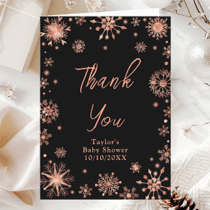 Rose Gold Snowflakes Baby Shower Letterpress Thank You Card