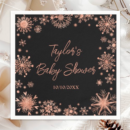 Rose Gold Snowflakes Baby Shower Napkins