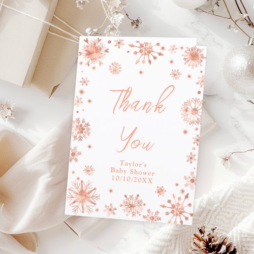 Rose Gold Snowflakes Baby Shower Thank You Card