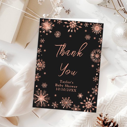 Rose Gold Snowflakes Baby Shower Thank You Card