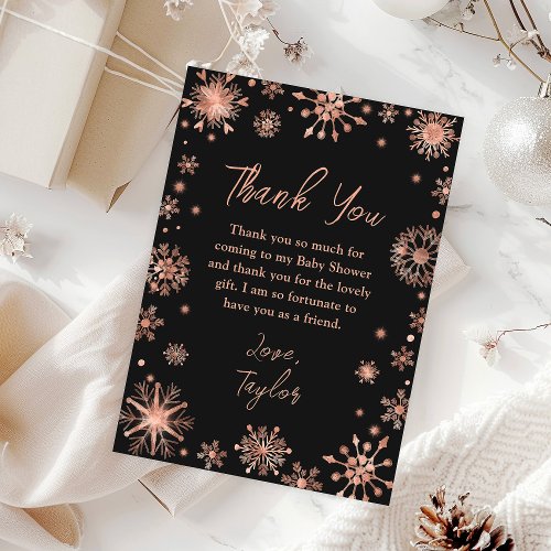 Rose Gold Snowflakes Baby Shower Thank You Card