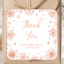 Rose Gold Snowflakes Baby Shower Thank You Square Sticker