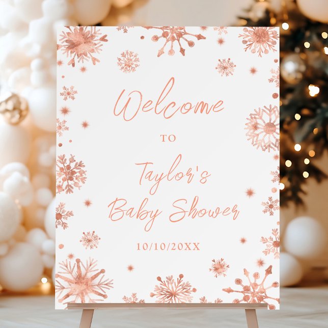 Rose Gold Snowflakes Baby Shower Welcome Foam Board (Creator Uploaded)