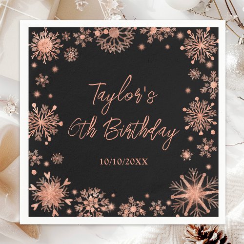 Rose Gold Snowflakes Birthday Party Napkins