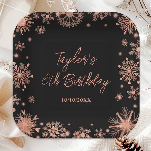 Rose Gold Snowflakes Birthday Party Paper Plates