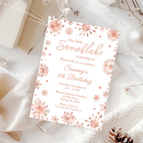 Rose Gold Snowflakes Birthday Party Postcard