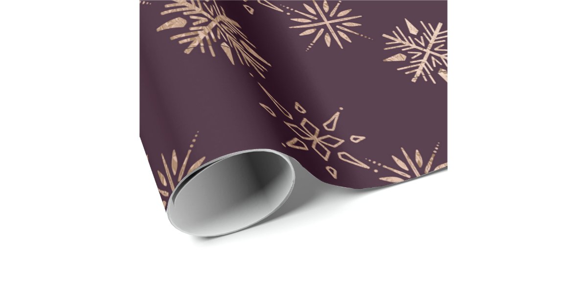 Rose Gold Snowflakes Burgundy Wrapping Paper