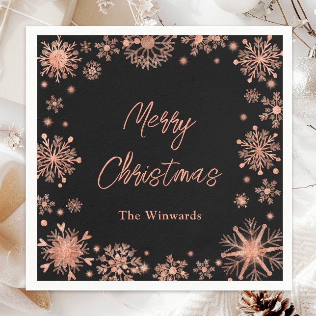 Rose Gold Snowflakes Christmas Party Napkins (Creator Uploaded)