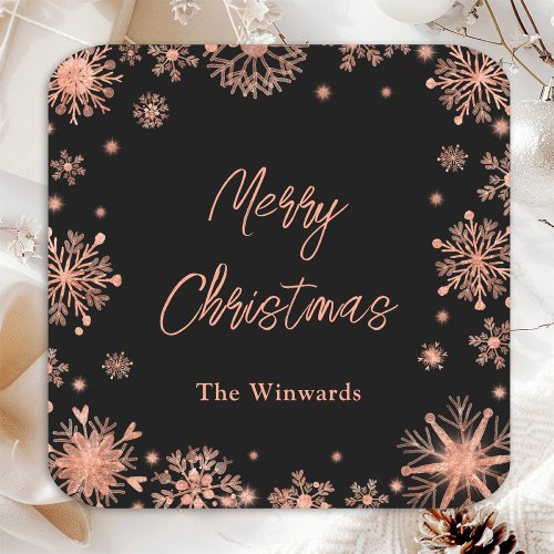 Rose Gold Snowflakes Christmas Party Square Paper Coaster