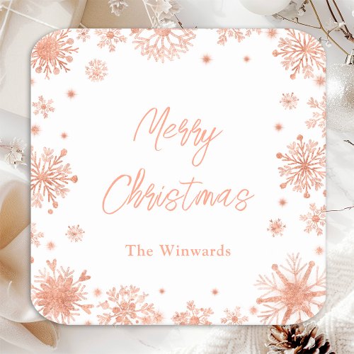 Rose Gold Snowflakes Christmas Party Square Paper Coaster