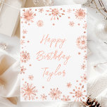 Rose Gold Snowflakes Happy Birthday Card<br><div class="desc">This elegant and glamorous watercolor birthday card can be personalized with a name or title, such as mom, daughter, granddaughter, niece, friend etc. It features watercolor rose gold faux glitter snowflakes and sparkles on a white background. The text combines handwritten script and modern sans serif fonts for a classy and...</div>