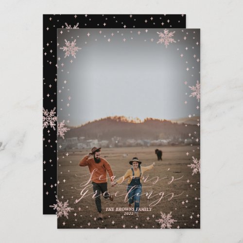 Rose Gold Snowflakes Holiday Photo Greeting Card