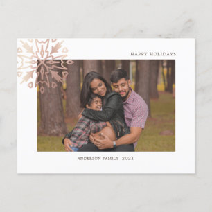 rose gold snowflakes holiday photo postcard