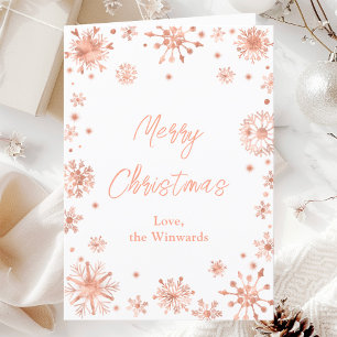 Rose Gold Snowflakes Merry Christmas Holiday Card
