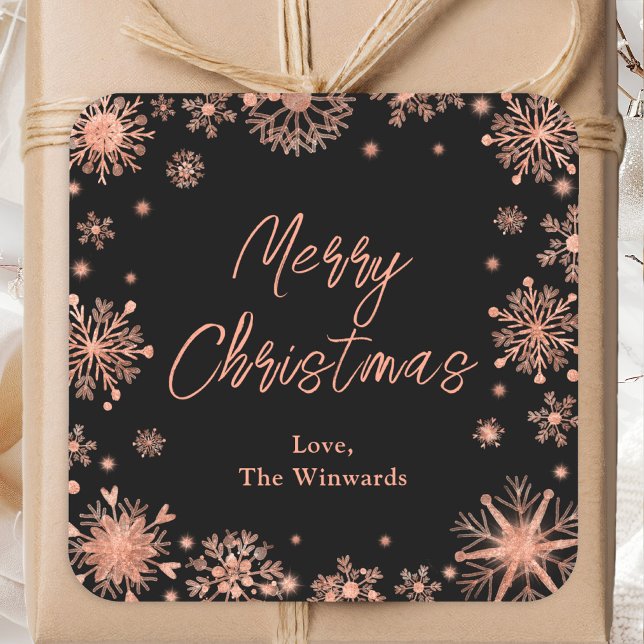 Rose Gold Snowflakes Merry Christmas Square Sticker (Creator Uploaded)