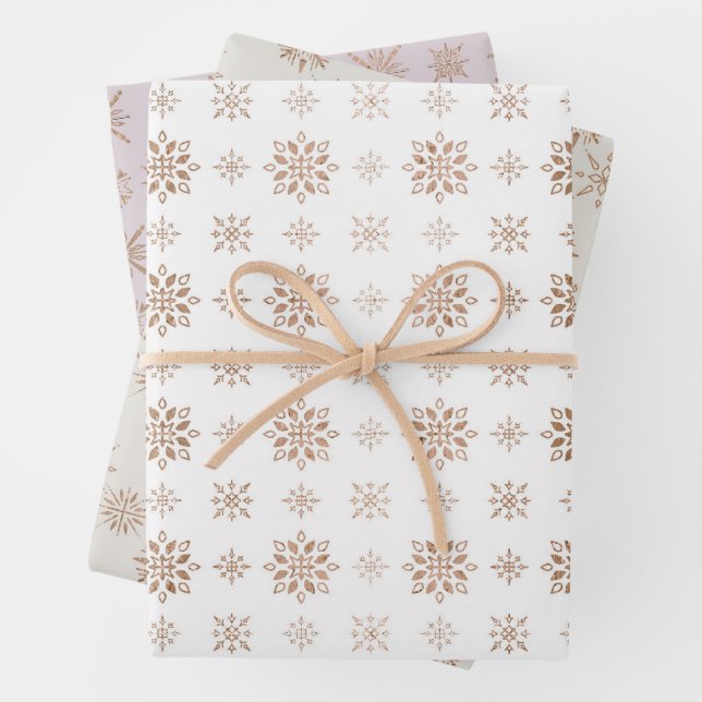 Rose Gold Snowflakes Pattern Wrapping Paper Sheets (In situ)