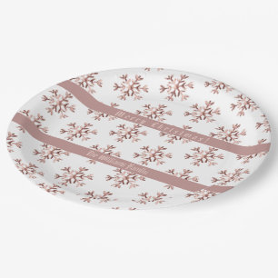 Rose Gold Snowflakes Snowflake Pattern Christmas Paper Plates