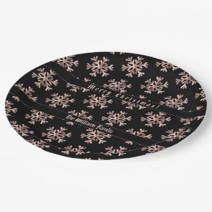 Rose Gold Snowflakes Snowflake Pattern Christmas Paper Plates